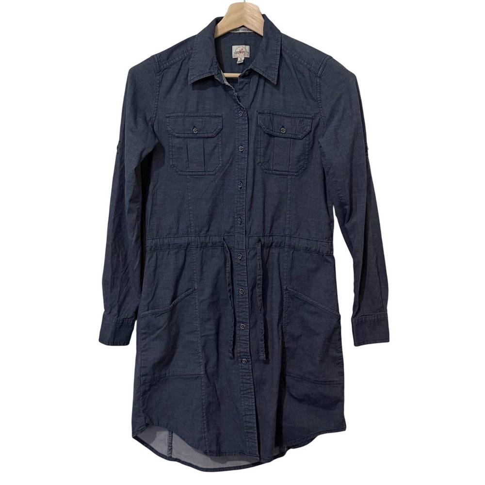 Gramicci Ventura Denim Chambray Cinch Waist Long Sleeve Shirt Dress S